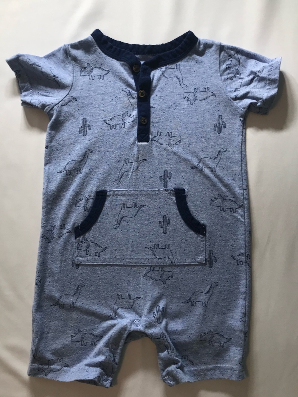 child of mine Light Blue Dino Print Short-Sleeve One-Piece